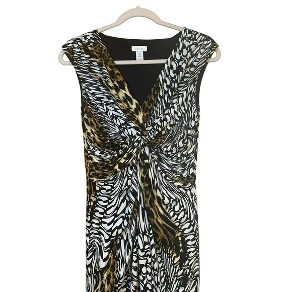 Chico's Sleeveless Stretch Scrunch Dress A Line Cheetah Leopard Print SZ 0 - Picture 3 of 6